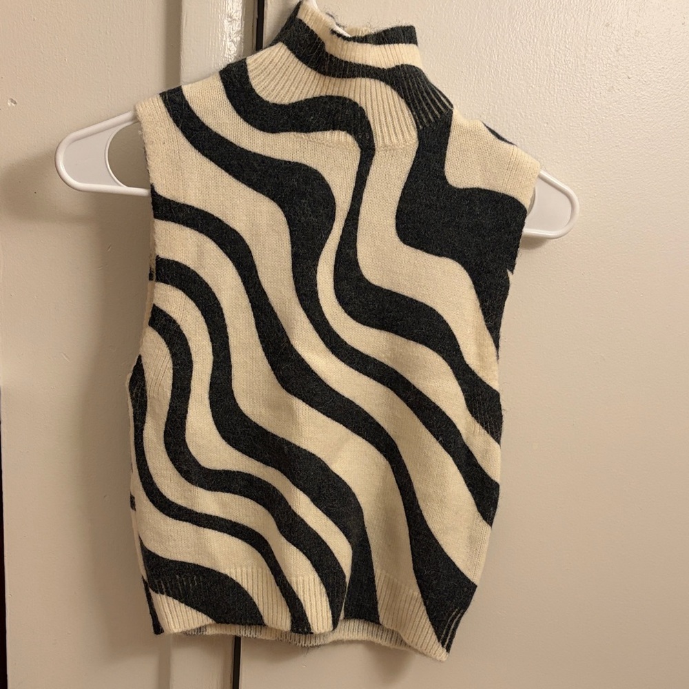 Zara Black and Cream Cowl Neck Sweater